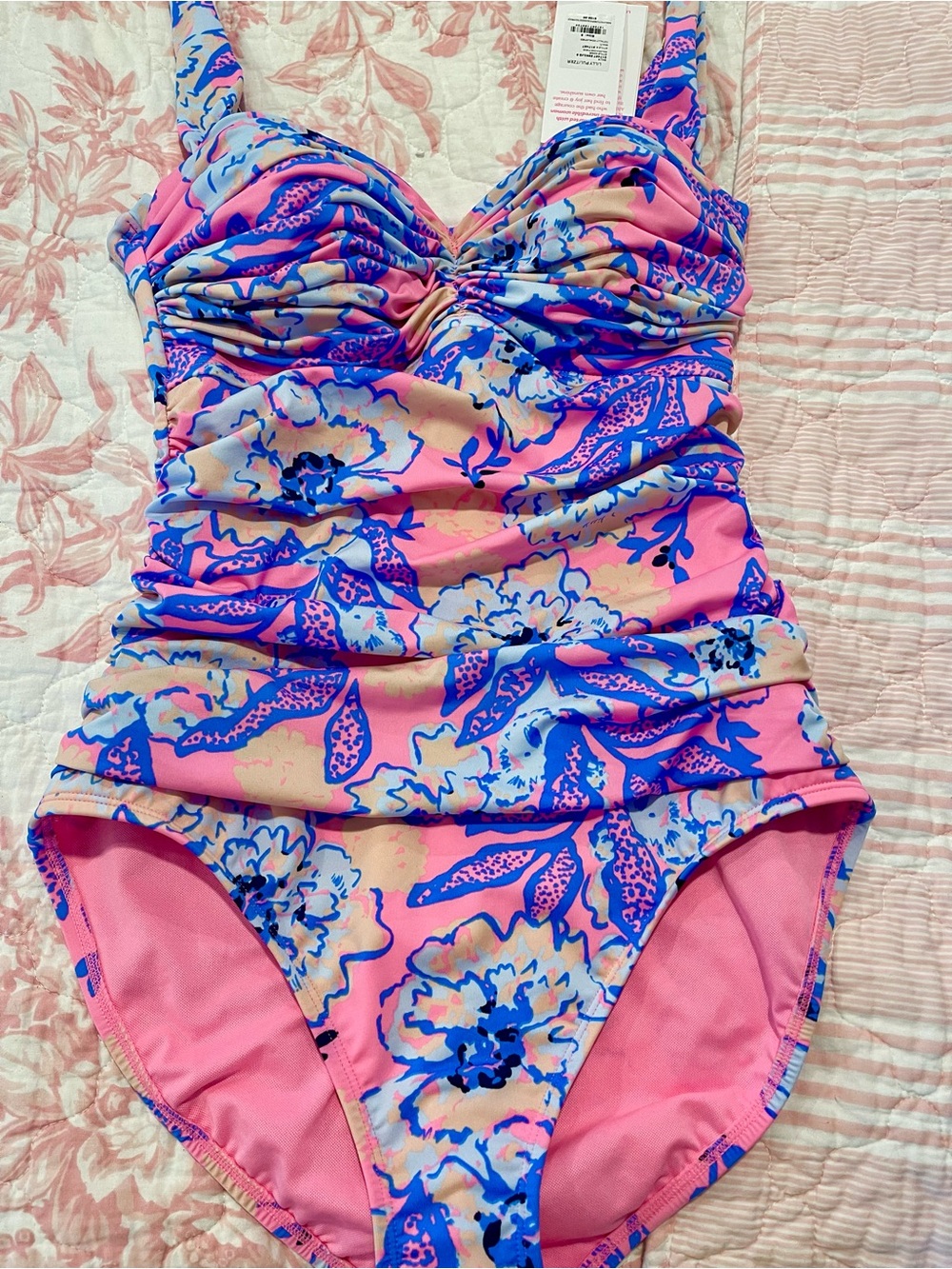 Lilly Pulitzer Pink, Blue & Cream Floral womens One-Piece Swimsuit